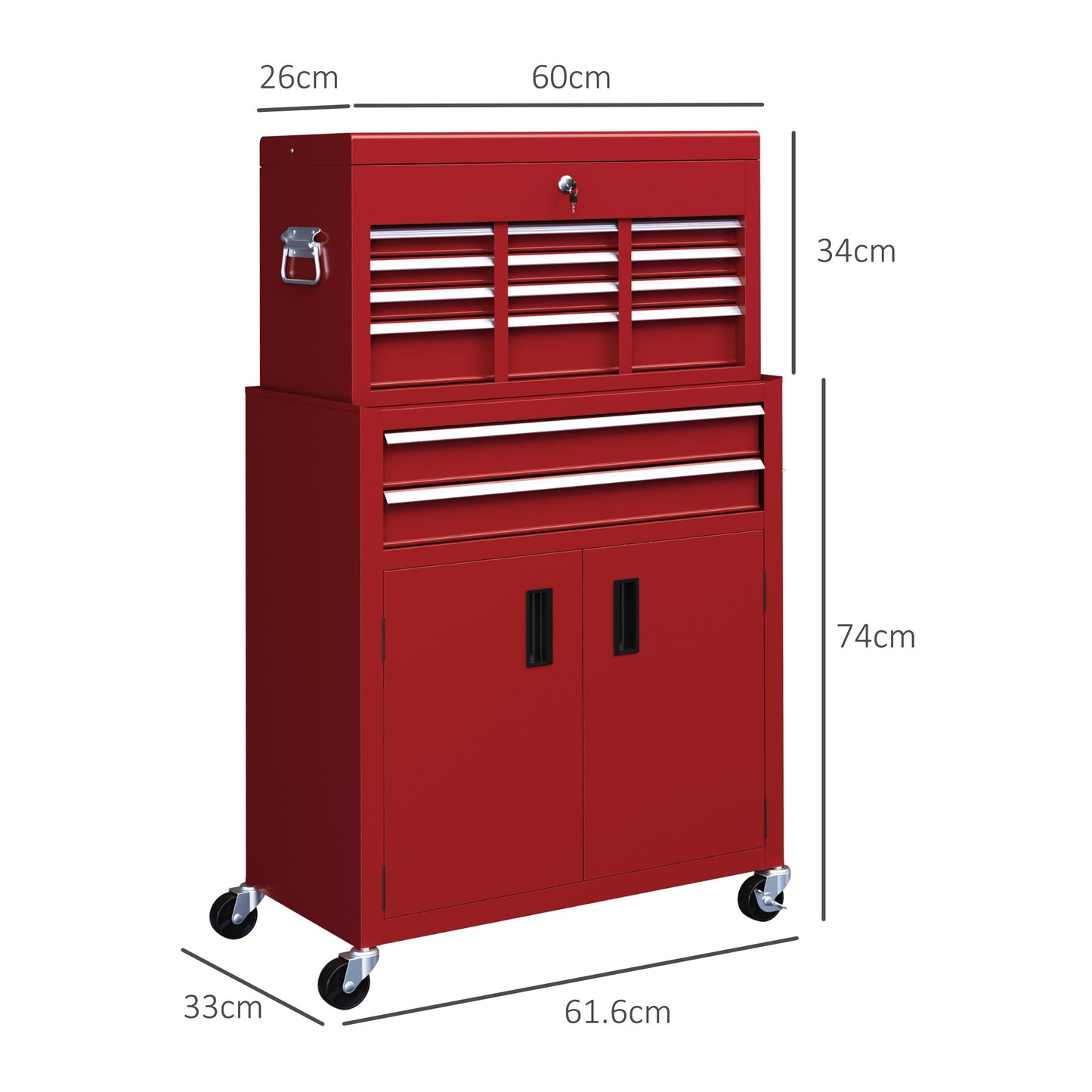 HOMCOM ortable Tool Box, Metal Tool Chest on Wheels with 6 Drawers for Garage and Workshop, Red