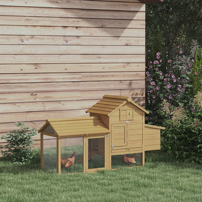 PawHut Small Chicken Coop with Run Hen House Poultry Coops Cages Nesting Box Wood 150.5 x 54 x 87cm