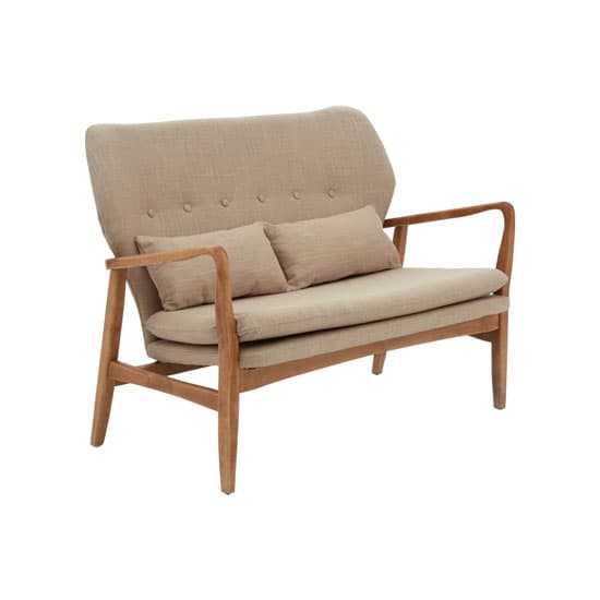 Porrima 2 Seater Sofa In Beige With Natural Wood Frame