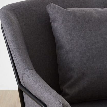 Scandi Accent Armchair in Grey Fabric with Flared Armrests and Black Legs