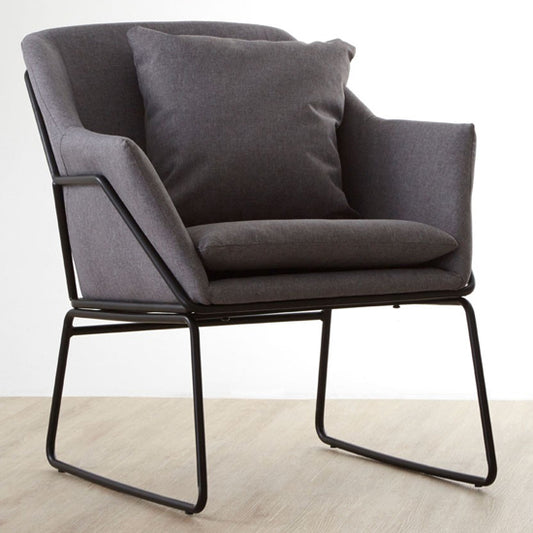 Scandi Accent Armchair in Grey Fabric with Flared Armrests and Black Legs