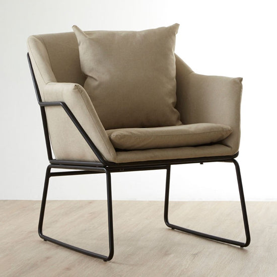 Scandi Accent Armchair in Mink Fabric with Black Legs and Cushion