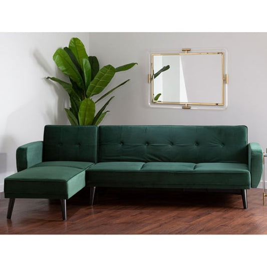 Porrima Upholstered Velvet 3 Seater Sofabed In Dark Green