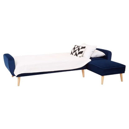 Porrima Upholstered Velvet 3 Seater Sofabed In Navy Blue