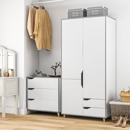 HOMCOM edroom Furniture Set, Wardrobe with Hanging Rail, 3 Drawer Chest of Drawers with Cut-out Handles, Grey and White