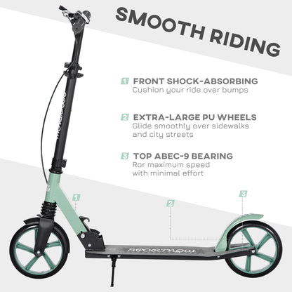 HOMCOM ne-click Folding Kick Scooter for 14+ w/ Adjustable Handlebar, Push Scooter with Kickstand, Dual Brake System, Shock Absorber, 200mm Wheels & ABEC-9 Bearings