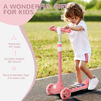 AIYAPLAY Kids 3 Wheel Scooter for 2-6 Years Old w/ Adjustable Height, LED Light, TPE Handlebar, Pink