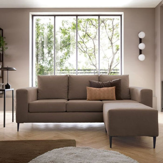 Lincoln Reversible Corner Sofa With Footstool - Brown Fabric