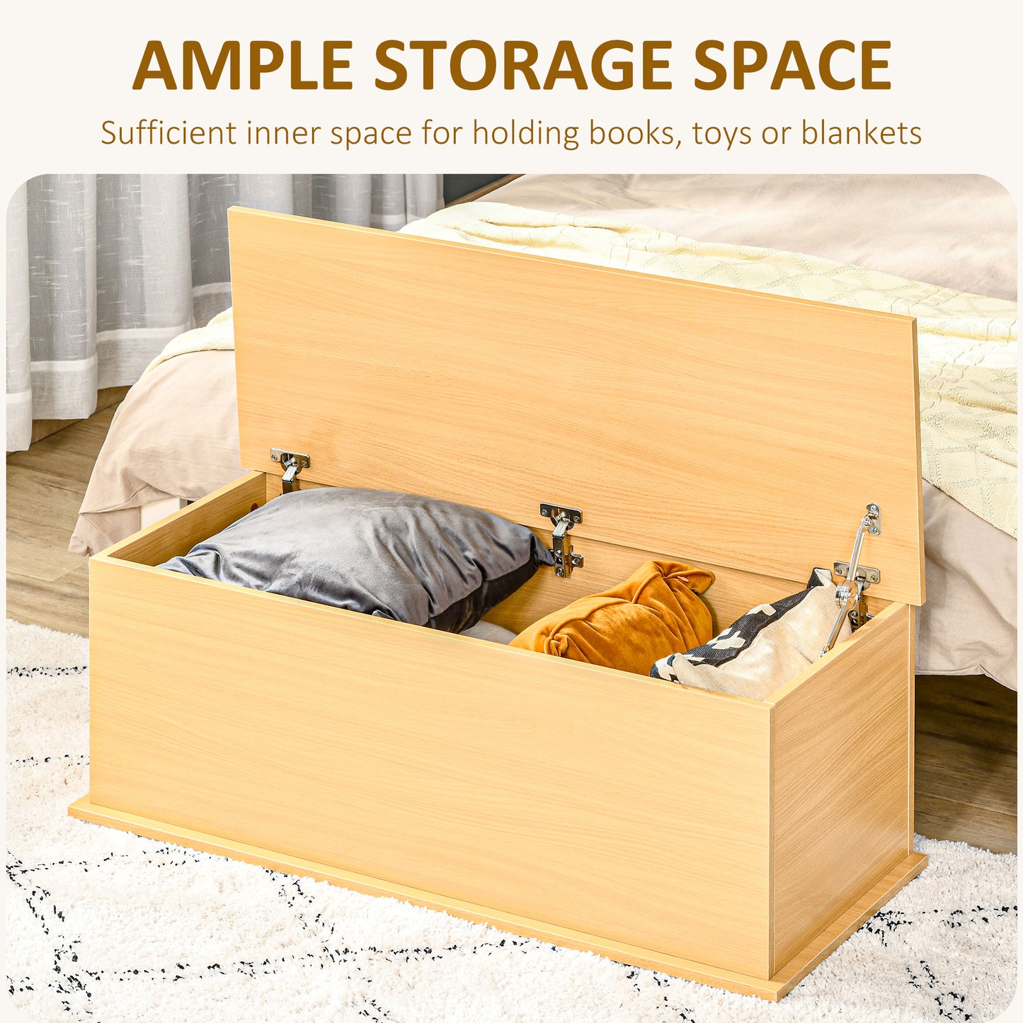 HOMCOM ooden Storage Box Clothes Toy Chest Bench Seat Ottoman Bedding Blanket Trunk Container with Lid - Burlywood