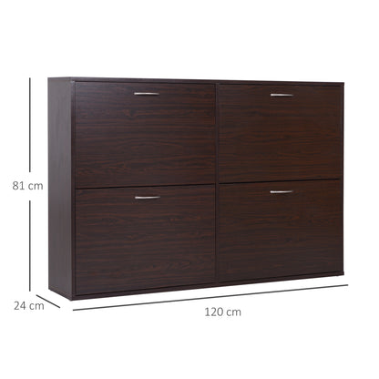 HOMCOM ooden Modern Design 4 Drawer Shoes Cabinet Pull Down Shelf Storage Organiser Entrance Hallway Furniture - Dark Brown