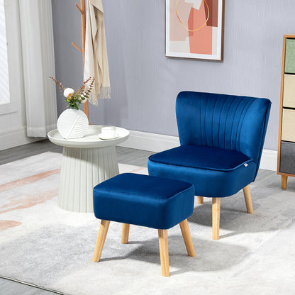 HOMCOM elvet Accent Chair Occasional Tub Seat Padding Curved Back w/ Ottoman Wood Frame Legs Home Furniture, Dark Blue