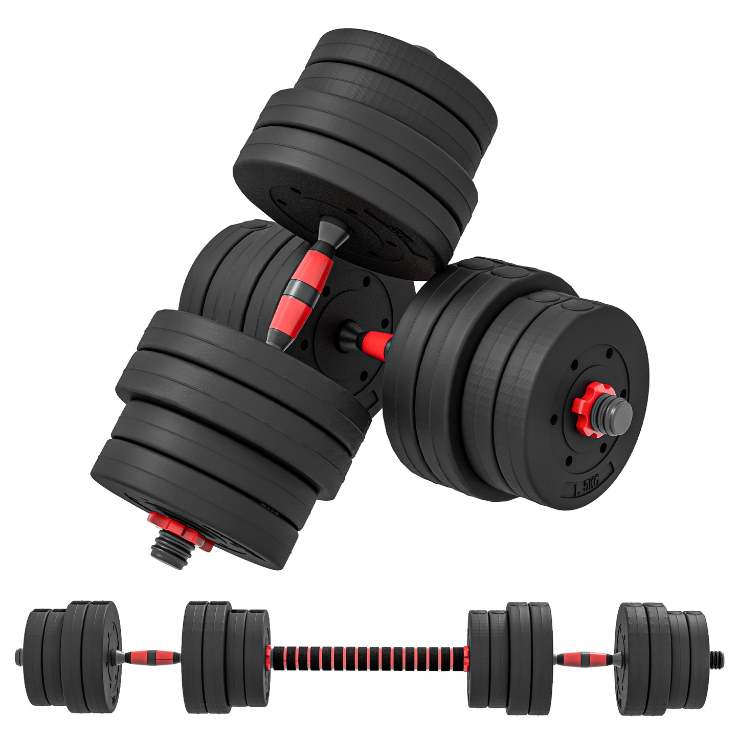 HOMCOM 0kg 2 IN 1 Adjustable Dumbbells Weight Set, Dumbbell Hand Weight Barbell for Body Fitness, Lifting Training for Home, Office, Gym, Black