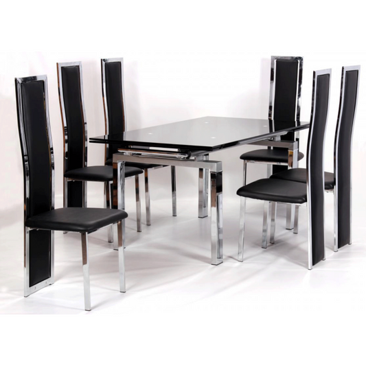 Talbot Chrome and Black Extending Dining Table Versatile Elegance - Rectangular