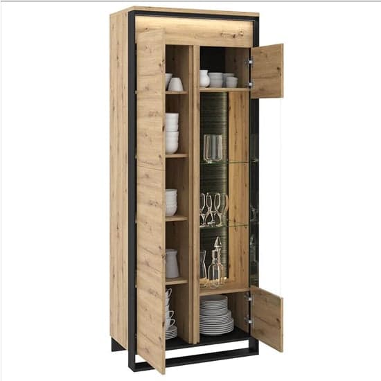 Qesso Display Cabinet Tall 2 Doors In Artisan Oak With LED