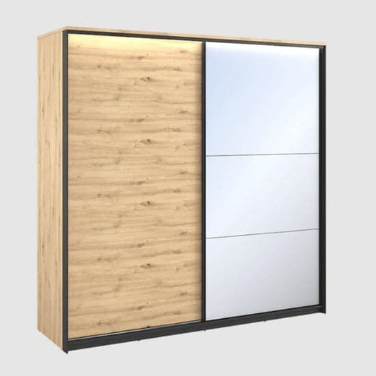 Artisan Oak Mirrored Wardrobe with LED Lighting and 2 Sliding Doors