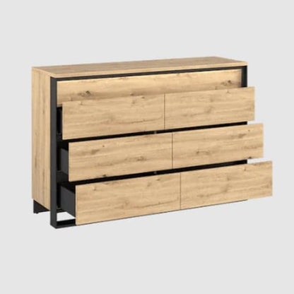 Qesso Wooden Chest Of 6 Drawers In Artisan Oak With LED