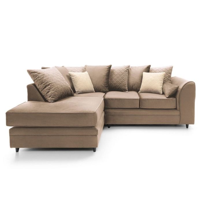 Chic Velvet Corner Sofa - Tan Brown Fabric