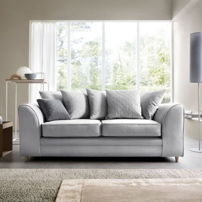 Chic Velvet 3 Seater Sofa - Light Grey Fabric