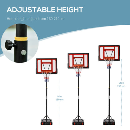 HOMCOM ortable Basketball Hoop Stand 160-210cm Adjustable Height Sturdy Rim Hoop w/ Large Wheels Stable Base & Net Free Standing