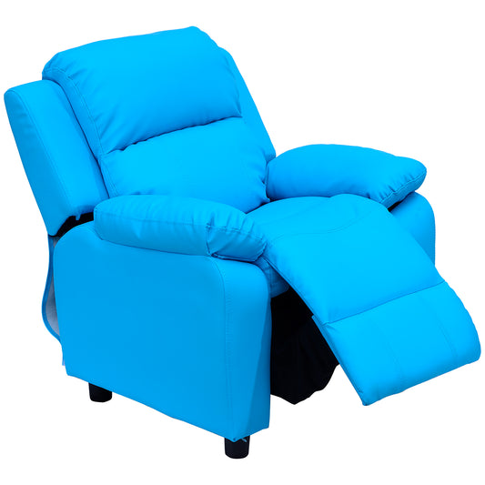 HOMCOM ids Children Recliner Lounger Armchair Games Chair Sofa Seat PU Leather Look w/ Storage Space on Arms (Blue)