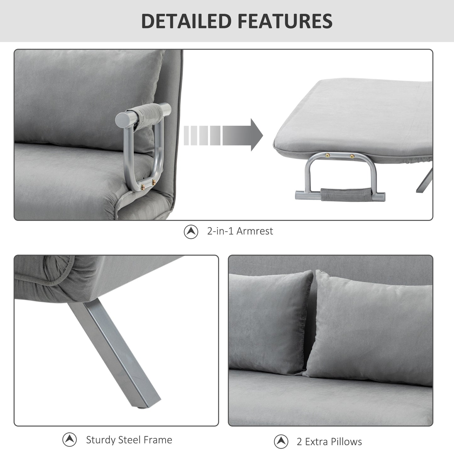 HOMCOM wo-Seater Click-Clack Sofa Bed - Light Grey