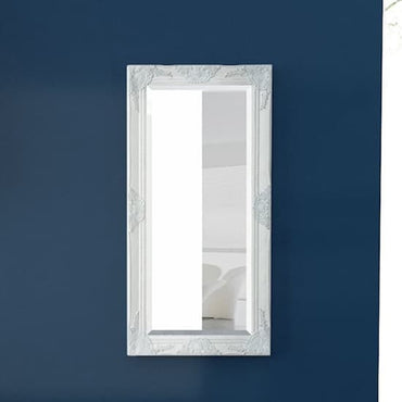 White Baroque Wooden Wall Mirror by FURCO - Small Decorative Mirror with Bevelled Edge for Home Decor