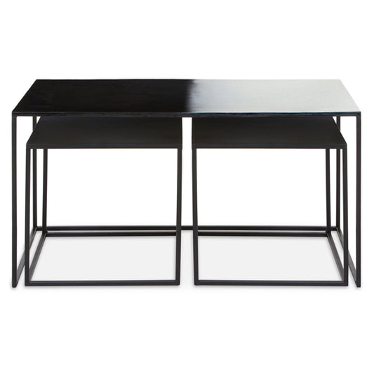 Three-Piece Black and White Metal Coffee Table Set for Modern Living Rooms