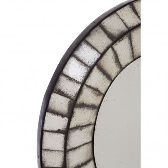 FURCO Raze Antique Silver 3D Mosaic Oval Wall Mirror for Bedroom Decor