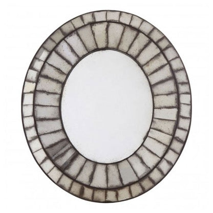 FURCO Raze Antique Silver 3D Mosaic Oval Wall Mirror for Bedroom Decor