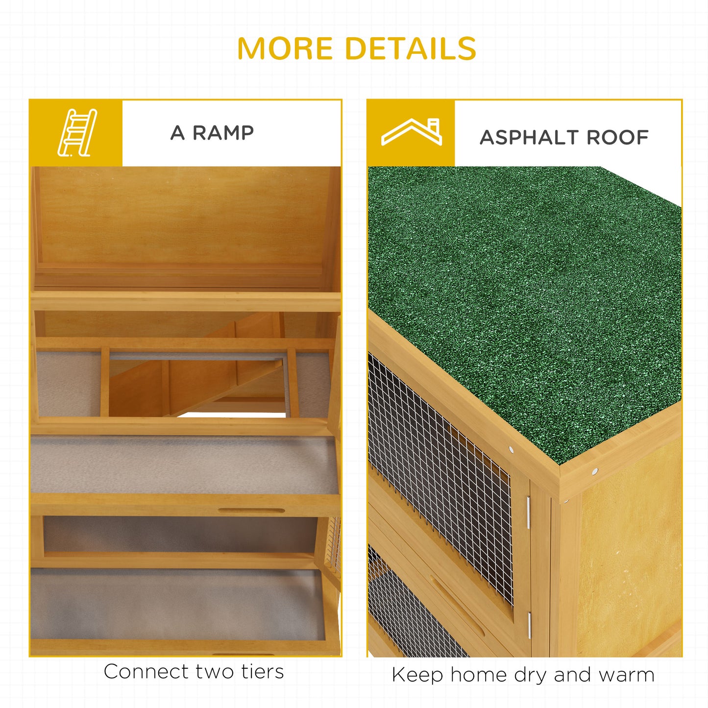 PawHut Double Decker Rabbit Hutch 2 Tier Guinea Pig House Pet Cage Outdoor with Sliding-out Tray, 100 x 47 x 91cm, Yellow