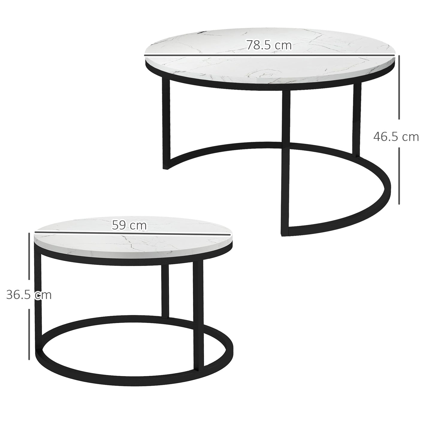 HOMCOM et of Two Marble-Effect Stacking Tables - Black/White