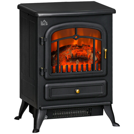 HOMCOM reestanding Electric Fireplace Indoor Heater Glass View Log Wood Burning Effect Flame Portable Fireplace Stove 950/1850W Black