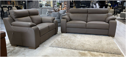 Refrain 3+2 New Trend Taupe Brown Semi Aniline Sofa Set With Wooden Legs And Contrast Stitching