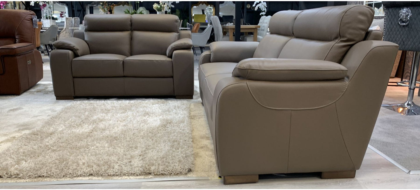 Refrain 3+2 New Trend Taupe Brown Semi Aniline Sofa Set With Wooden Legs And Contrast Stitching