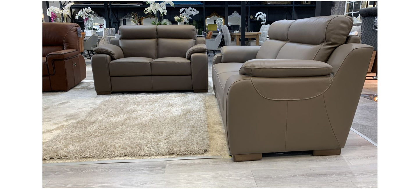 Refrain 3+2 New Trend Taupe Brown Semi Aniline Sofa Set With Wooden Legs And Contrast Stitching