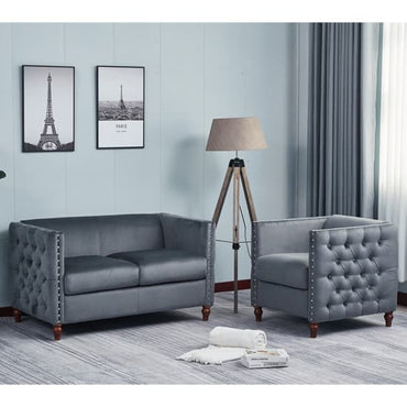 Reggio Plush Velvet 3+2+1 Sofa Set In Grey With Wooden Legs