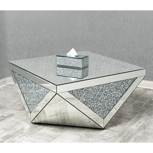 Mirrored Crushed Glass Coffee Table with MDF Base - Stylish Living Room Furniture