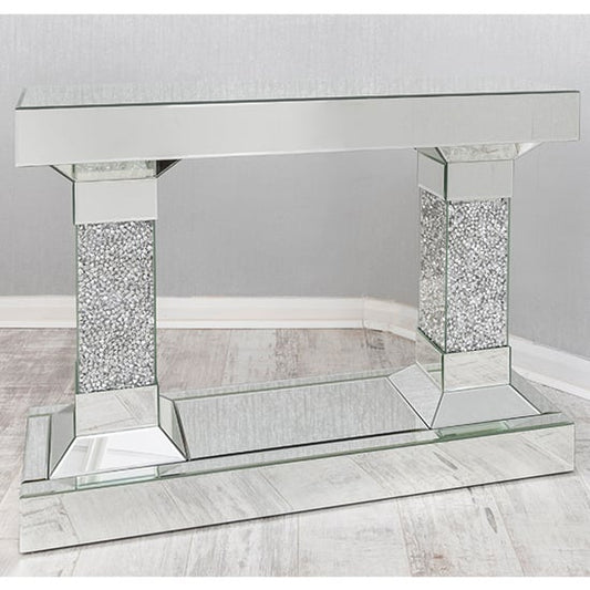 MDF Mirrored Console Table with Crushed Glass Accents - 85cm Height, Ideal for Living Rooms