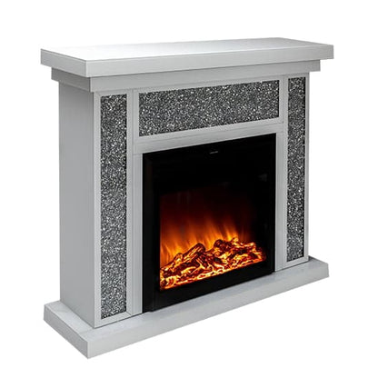 Reyn Crushed Glass Fireplace In Mirrored