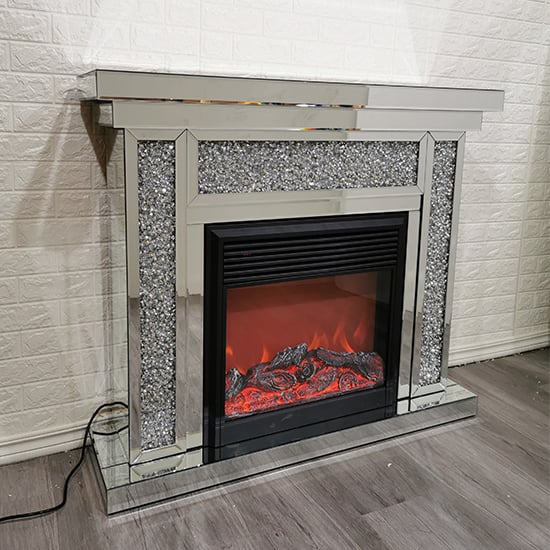 Reyn Crushed Glass Fireplace In Mirrored