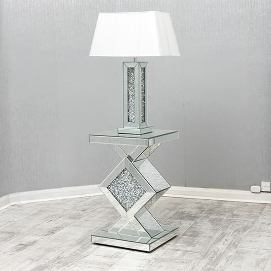 Mirrored Crushed Glass Lamp Table with MDF Base for Living Room and Bedroom