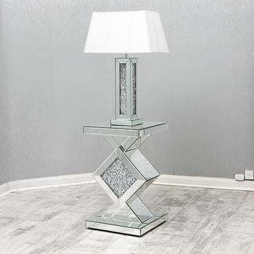 Mirrored Crushed Glass Lamp Table with MDF Base for Living Room and Bedroom