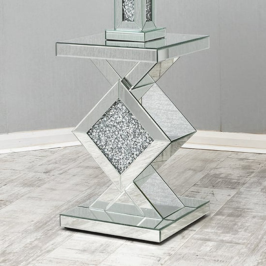 Mirrored Crushed Glass Lamp Table with MDF Base for Living Room and Bedroom