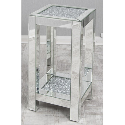 Mirrored Crushed Glass Top Side Table with Undershelf - MDF Construction, Ideal for Living Room and Bedroom