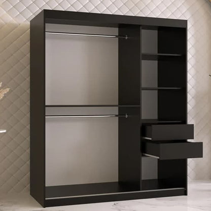 Rieti I Wooden Wardrobe Sliding 2 Doors 150cm In Black