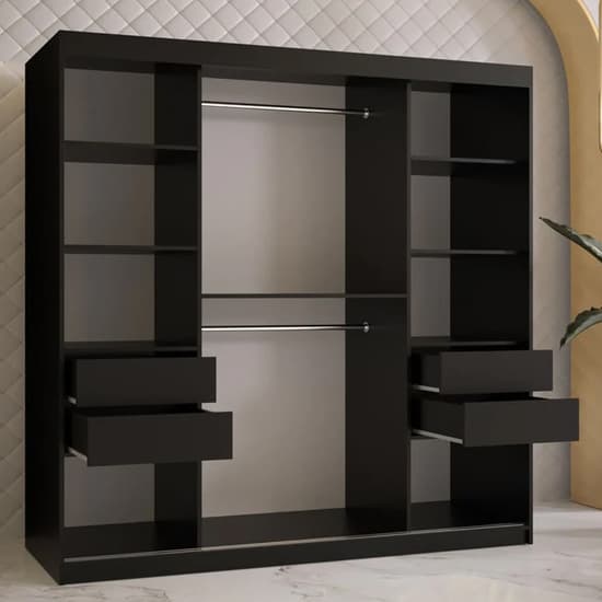 Rieti I Wooden Wardrobe Sliding 2 Doors 180cm In Black