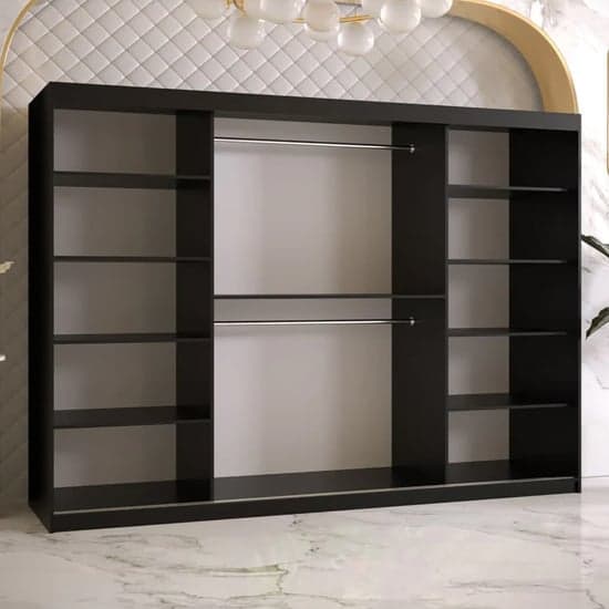 Rieti I Wooden Wardrobe Sliding 3 Doors 250cm In Black