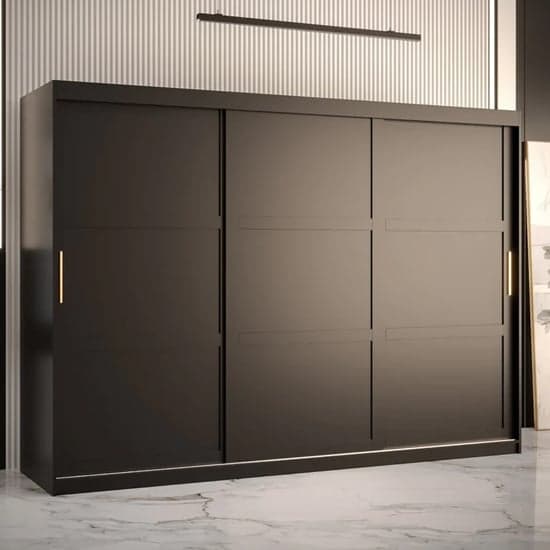 Rieti I Wooden Wardrobe Sliding 3 Doors 250cm In Black