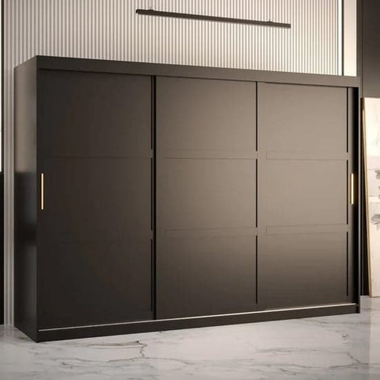 Rieti I Wooden Wardrobe Sliding 3 Doors 250cm In Black