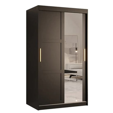 Black Mirrored Sliding Wardrobe 100cm with 2 Doors and Shelves